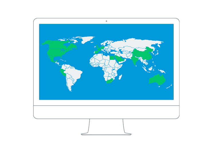 World map with countries having IACET providers highlighted in green.