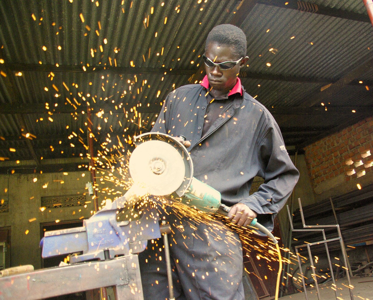 professional using an angle grinder